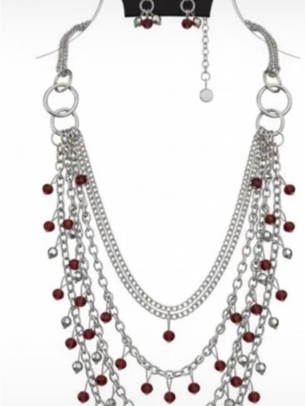 paparazzi Silver-Tone Multi-Layer Necklace with Red Beads